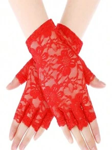 1對女性的花邊半指蕾絲性感優雅手套 - 彩色 - 查看 5