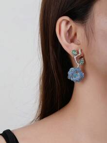 1對時尚奢華立體玫瑰造型鑽石耳環，適用於女士參加派對和場合，搭配晚禮服更是完美 - 花耳環 - 查看 6