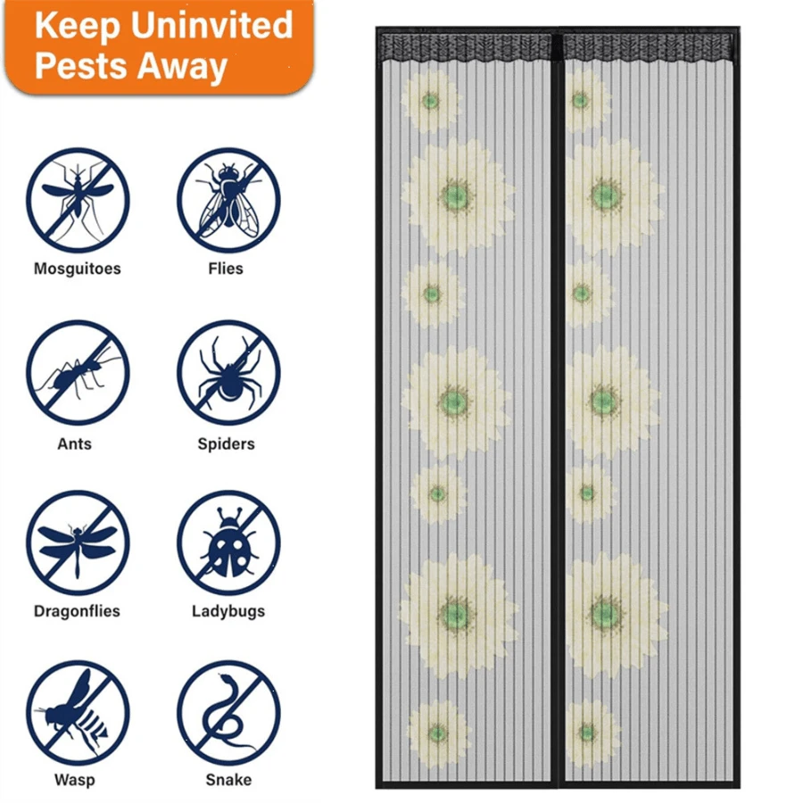 Cửa Màn Từ - Dễ Dàng Lắp Đặt Và Tháo Rời, Nam Châm Tự Niêm Phong, Lưới Lưới Chịu Lực Cao Cho Phòng Ngủ, Sân Hiên, Cửa Trượt - Rảnh Tay, Chống Muỗi, Ngăn Côn Trùng Với Thiết Kế Hoa Hướng Dương Và Bướm Thời Trang - Nhiều màu - Xem 1