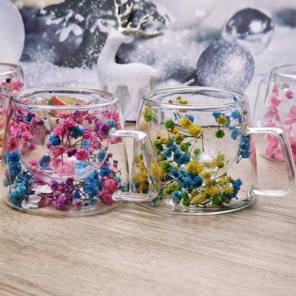 1pc 200ml Double-Walled Glass Mug, Dried Flower Vase, Coffee Cup, Milk Tea Cup, Iced Americano Cup, Wine Glass, Heatproof And Anti-Scald, High Transparent Borosilicate Glass. Large Flower Capacity, Good Texture. Suitable For Winter And Summer Use. Ideal Birthday Or Holiday Gift For Lover, Friends, Family, Kitchen Supplies
