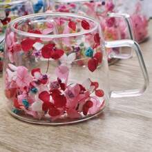 1 pièce Mug double paroi 200 ml, tasse à fleurs séchées, tasse à café, tasse à thé au lait, tasse à Américano glacé, verre, résistant à la chaleur, verre transparent en borosilicate haute qualité. Grand design floral, sensation de main confortable. Convient pour une utilisation en hiver et en été. Excellent cadeau pour un couple, un ami, la famille, un anniversaire, des vacances, des accessoires de cuisine - Transparent - Voir 3
