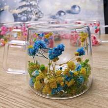 1 pièce Mug double paroi 200 ml, tasse à fleurs séchées, tasse à café, tasse à thé au lait, tasse à Américano glacé, verre, résistant à la chaleur, verre transparent en borosilicate haute qualité. Grand design floral, sensation de main confortable. Convient pour une utilisation en hiver et en été. Excellent cadeau pour un couple, un ami, la famille, un anniversaire, des vacances, des accessoires de cuisine - Transparent - Voir 9