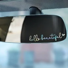 3X Hello Beautiful Rearview Mirror Decal, Vanity Mirror Stickers, Rear View Mirror Sticker, Car Mirror Stickers, Rear View Mirror Decor, Gift For Mother