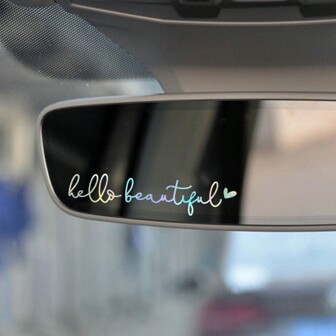 3X Hello Beautiful Rearview Mirror Decal, Vanity Mirror Stickers, Rear View Mirror Sticker, Car Mirror Stickers, Rear View Mirror Decor, Gift For Mother