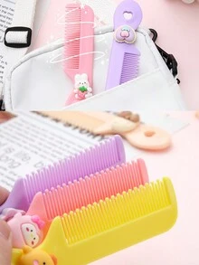 1 peine portátil para cabello de niña con diseño de dibujos animados, entrega de color aleatorio - Multicolor - Ver 3