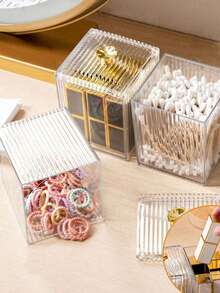 1pc Makeup Sponge Cleaning Stick Storage Box With Dustproof Lid, Transparent Desktop Container For Makeup Sponge, Cosmetic Puff, Cleansing Pad - White - View 3