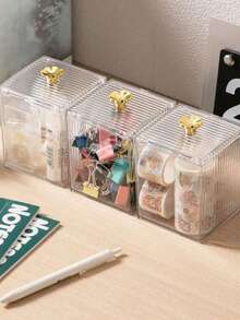 1pc Makeup Sponge Cleaning Stick Storage Box With Dustproof Lid, Transparent Desktop Container For Makeup Sponge, Cosmetic Puff, Cleansing Pad - White - View 4