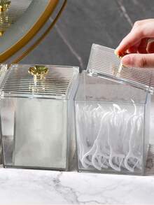 1pc Makeup Sponge Cleaning Stick Storage Box With Dustproof Lid, Transparent Desktop Container For Makeup Sponge, Cosmetic Puff, Cleansing Pad - White - View 6