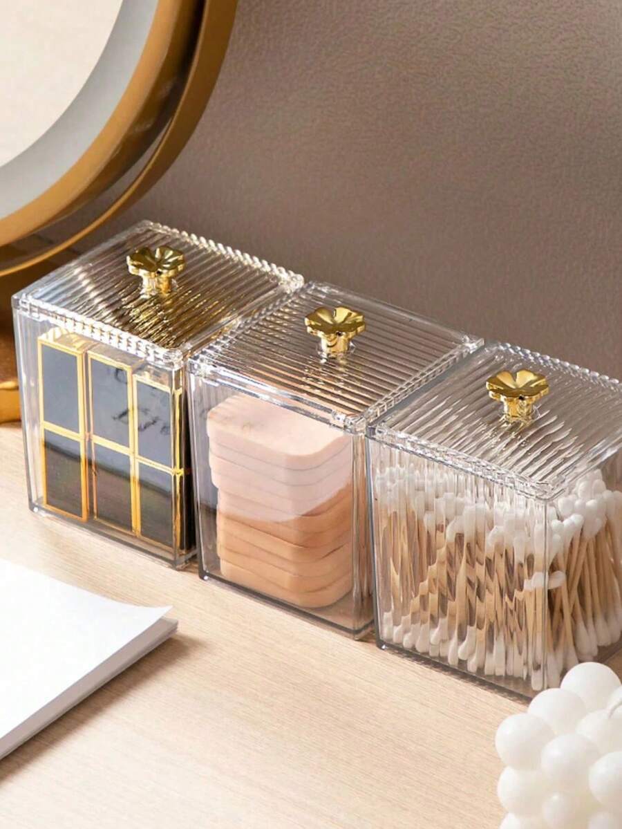 1pc Makeup Sponge Cleaning Stick Storage Box With Dustproof Lid, Transparent Desktop Container For Makeup Sponge, Cosmetic Puff, Cleansing Pad - White - View 1