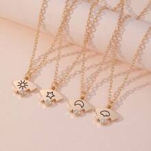 1set New Arrival BFF Necklace Set For Women, Four-Piece Collection With Star, Sun, Moon And Cloud Pendants For 4 Friends - Gold - View 4