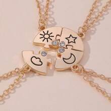 1set New Arrival BFF Necklace Set For Women, Four-Piece Collection With Star, Sun, Moon And Cloud Pendants For 4 Friends - Gold - View 1