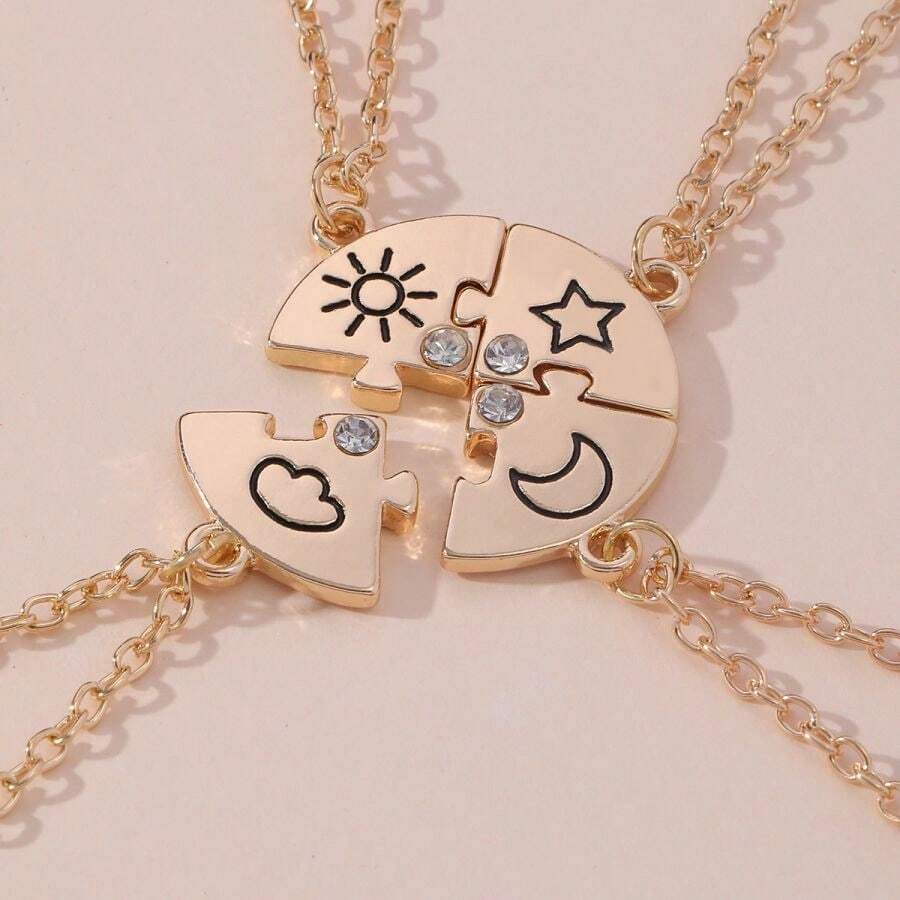 1set New Arrival BFF Necklace Set For Women, Four-Piece Collection With Star, Sun, Moon And Cloud Pendants For 4 Friends - Gold - View 1