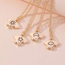 1set New Arrival BFF Necklace Set For Women, Four-Piece Collection With Star, Sun, Moon And Cloud Pendants For 4 Friends - Gold - View 5