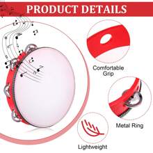 1 件红色 4/6/8/10 英寸成人手持木铃鼓单排金属铃铛铃鼓音乐铃鼓礼物节奏打击乐器派对 KTV（不含鼓槌）、鼓槌套装、小号、鼓槌、鼓槌、成人手持铃鼓、塔玛拉 - 彩色 - 查看 5