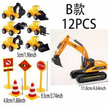 12 Pieces/Set Of Cake Decoration For Engineering Vehicles - Excavator, Bulldozer, Loader Cake Decoration For Boys' Birthday Parties,Christmas