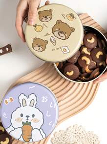 1 pieza Caja de galletas linda con dibujos animados, contenedor redondo de hierro para galletas y dulces - Multicolor - Ver 1