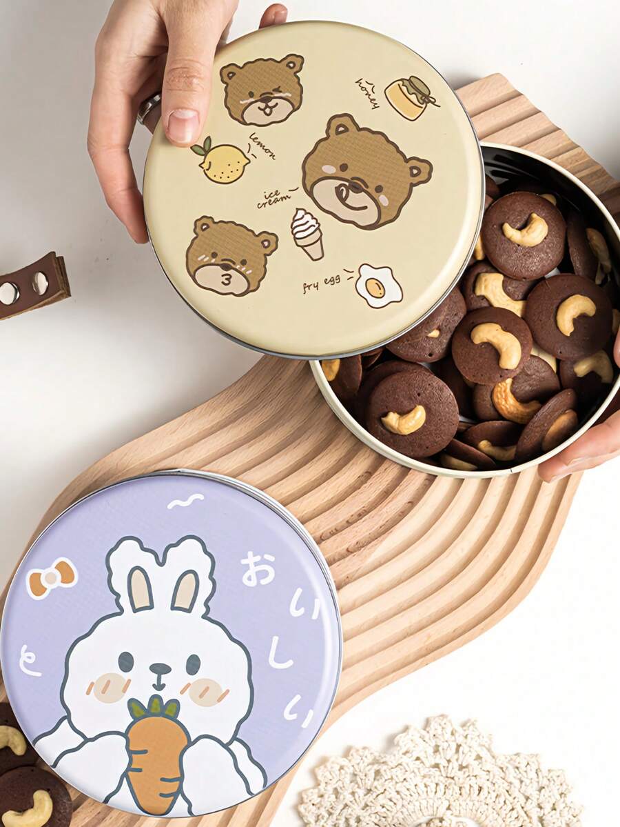 1 pieza Caja de galletas linda con dibujos animados, contenedor redondo de hierro para galletas y dulces - Multicolor - Ver 1