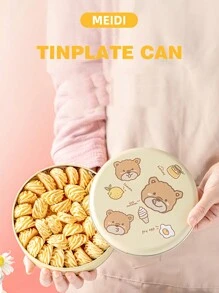 1 pieza Caja de galletas linda con dibujos animados, contenedor redondo de hierro para galletas y dulces - Multicolor - Ver 3