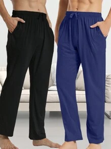 Quần dài nam dệt kim co giãn màu trơn có túi (gói 2 chiếc) - Nhiều màu - Xem 3