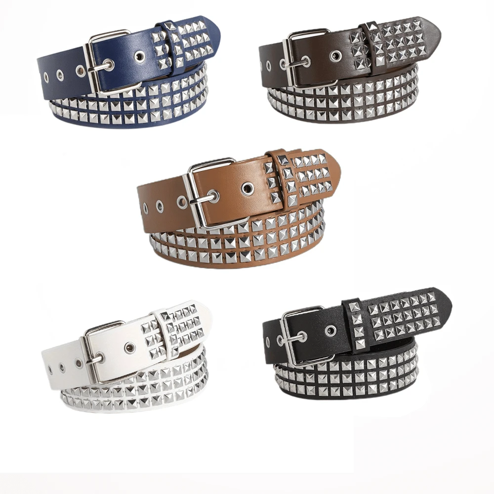 Stylish PU Leather Belt With Square Rivet Rivets For Women Men's Hip-Hop Style Jeans