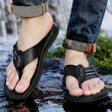 Summer 2024 Fashionable Soft Thick-Soled Large Size British-Style SandalsBeach Shoes For Men - Black - View 7