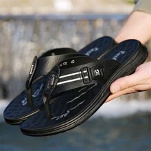 Summer 2024 Fashionable Soft Thick-Soled Large Size British-Style SandalsBeach Shoes For Men - Black - View 4