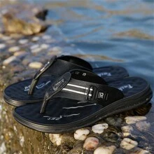 Summer 2024 Fashionable Soft Thick-Soled Large Size British-Style SandalsBeach Shoes For Men - Black - View 3