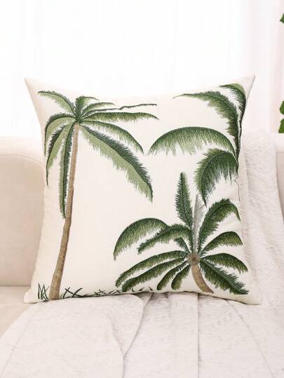 Miater 1入夏季椰樹刺繡帆布枕套