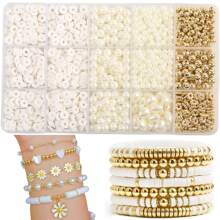 1 Box White Soft Polymer Clay Bead Necklace & Bracelet Making Kit, 15/24 Summer Jewelry Grid Set, 4mm 6mm 8mm 10mm Faux Pearl For Friendship Jewelry Making, DIY Beading Decor, Spacer Beads, Suitable For 8-12 Years Old Girls, Ideal Gift For Holidays - Pure White - View 4