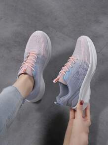 2024新款女士休閒運動鞋，流行全白女孩運動鞋，輕質舒適平底鞋，百搭款 - 藕粉色 - 查看 5