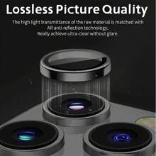 3 Miếng Bảo Vệ Ống Kính Máy Ảnh Màu Đen Tương Thích Với Iphone 16 15 Pro Max 14 Plus 13 Mini 12 Pro 11 Kính Cường Lực 9H Chống Trầy Xước Kim Loại Vòng Riêng Biệt Ống Kính Camera HD Trong Suốt - Trong sáng - Xem 8