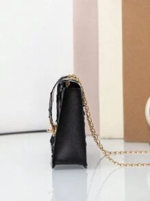 Fashionable Floral Mini Square Bag With Chain Strap And Lock Buckle, Shoulder & Cross-Body Bag - Black - View 3