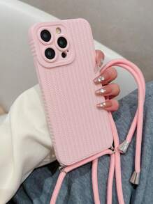Crossbody Phone Case Baby Pink With Phone Charm Pink Fine-Knit Braided Pattern Hanging Rope Apple Phone Case Compatible With IPhone 15/15 Pro/15 Pro Max/15 Plus/11/12/13/14/XS/XR/11 Pro/11 Pro Max/12 Pro/12 Pro Max/13 Pro/13 Pro Max/14 Pro/14 Pro Max/14 Plus/7 Plus/8 Plus/8/SE2 Waterproof Shockproof Anti-Fall Scratch Resistant - Pink - View 4