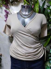 BLOUSE SIZE CURVY DOUBLE PATTERN MOD. NALA - Beige - View 2