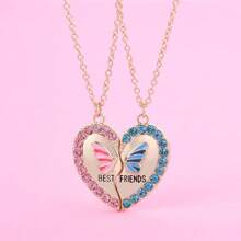 2 pièces/ensemble Collier pendentif cœur papillon mignon pour filles. Colliers d'amitié BFF. Bijoux d'amis les meilleurs. Cadeau pour la Saint-Valentin, maman, mère, Fête des mères