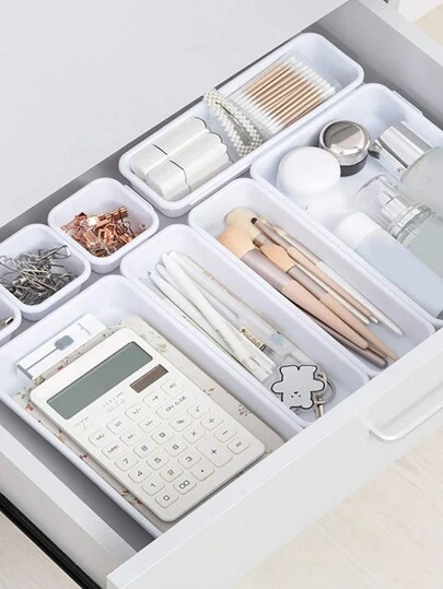 8pcs/Set Multi-Functional Organizer Boxes, Office & Makeup Supplies Storage Boxes, Desk Organizer Containers, Free Combination For Small Items, Suitable For Kitchen, Bedroom, And Office Back To School