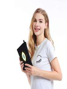 Túi Đựng Mỹ Phẩm Cho Nữ, Túi Trang Điểm Chống Nước Túi Đựng Đồ Vệ Sinh Rộng Rãi Túi Giặt Di Động Phụ Kiện Du Lịch Đáng Yêu Quà Tặng (Evil Eye) - màu đen - Xem 4