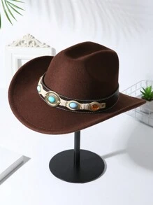 1頂中性裝飾波西米亞牛仔女帽，柔軟呢料沙灘帽，拱形吉茲帽，巴拿馬式遮陽帽，派對牛仔帽，牛仔女帽 - 多色3 - 查看 4