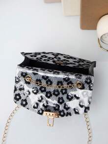 Fashionable Floral Mini Square Bag With Chain Strap And Lock Buckle, Shoulder & Cross-Body Bag - Black - View 7