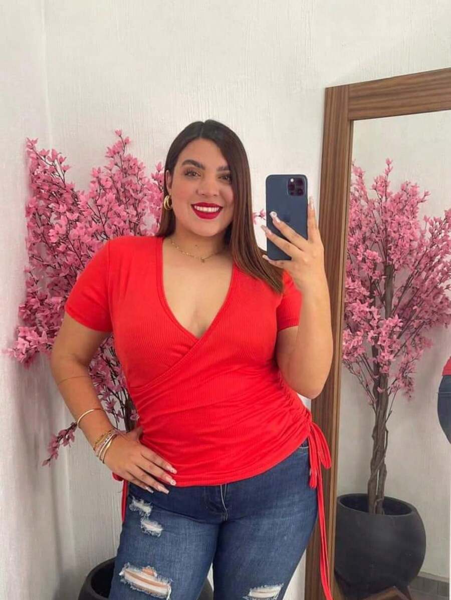 BLUSA TALLA CURVY DOBLE JARETA MOD. NALA TELA FRESCA RIF TEXTURA LIGERA - Rojo - Ver 1