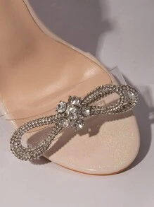 Sandalias de tacón alto para mujer, nuevos tacones de cristal, transparente con pedrería, correa con hebilla, elegantes zapatos de tacón grueso para verano - Blanco - Ver 5