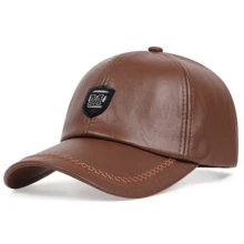 1pc Men PU Leather Baseball Cap Outdoor Adjustable Warm Casual Hat, Suitable For Autumn And Winter Travel, Beach, And Parties - Multicolor - View 3