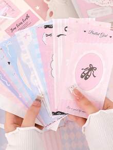Bloc de notas con diseño de ballet de 100 hojas/libreta, papel de notas adhesivas arrancables de temática de niña bonita para escribir recordatorios - A - Ver 4