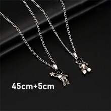 Conjunto de 2 collares magnéticos de pareja de astronautas, collar de cadena de cuello plateado creativo retro unisex de astronauta, joyería de moda hip-hop - Plateado - Ver 11