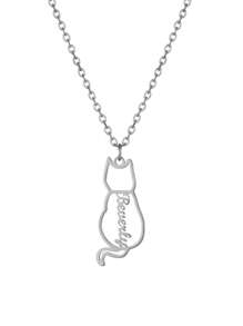 定制宠物名字项链，个性化猫咪纪念礼物，时尚不锈钢经典猫咪剪影吊坠项链，女士基础款家庭项链及纪念礼物，送给宠物主人的完美节日礼物。时尚、秋季潮流、简约、休闲、可爱，可定制、个性化、独特，是送给女友、妈妈、家人、朋友、女儿、祖父母的理想礼物，适合周年纪念日、情人节、母亲节、生日、毕业典礼、婚礼、日常佩戴，以及新年等场合。 - 銀色 - 查看 7