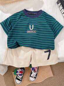 Nouveaux tenues d'été pour bébés garçons - Ensemble de 2 pièces t-shirt à manches courtes rayé de style de rue pour bébés garçons