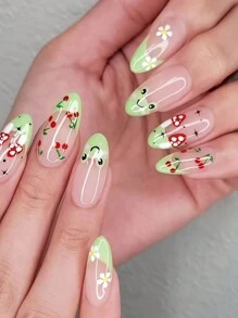 24 chiếc đầu móng tay giả hình quả hạnh nhân, nghệ thuật làm móng có thể đeo được với lớp sơn bóng, phong cách ngọt ngào và đáng yêu, đầu móng tay có thể tháo rời với thiết kế chú ếch và quả anh đào dễ thương. Nhấn vào móng tay Đồ dùng làm móng - Nhiều màu - Xem 7