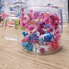1 pièce Mug double paroi 200 ml, tasse à fleurs séchées, tasse à café, tasse à thé au lait, tasse à Américano glacé, verre, résistant à la chaleur, verre transparent en borosilicate haute qualité. Grand design floral, sensation de main confortable. Convient pour une utilisation en hiver et en été. Excellent cadeau pour un couple, un ami, la famille, un anniversaire, des vacances, des accessoires de cuisine - Transparent - Voir 18