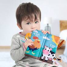1 pieza Libro de tela de cola de animal para bebé con papel ruidoso y reconocimiento de animal para la educación temprana, color y patrón aleatorios - Multicolor - Ver 1