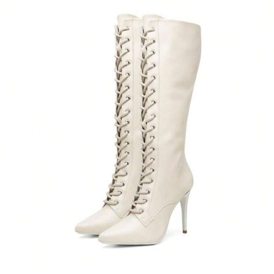 Women Knee-High Boots - Màu be - Xem 1